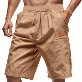 Solid-color Mens Plus-size Thin Linen Breathable Beach Sports Casual (Option: S-Deep Yellowish Brown)