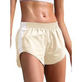 Fisoew Women Striped Track Shorts High Waisted Dolphin Workout Running Athletic Sweat Shorts (Option: Beige-XXL)