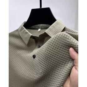 Shorts Lapel T-shirt Men's Short-sleeved Business Casual T-shirt Men's Polo Shirt (Option: Khaki-3XL)