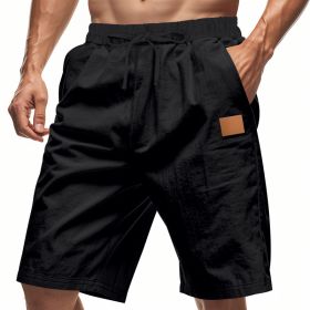 Solid-color Mens Plus-size Thin Linen Breathable Beach Sports Casual (Option: S-Black)