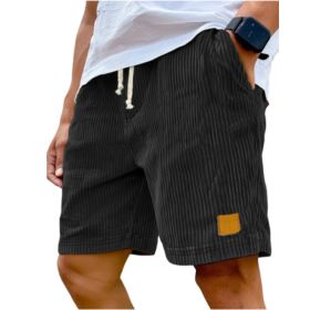 Vintage Embroidered Corduroy Fashion Lace-up Casual Shorts (Option: 5XL-Black)