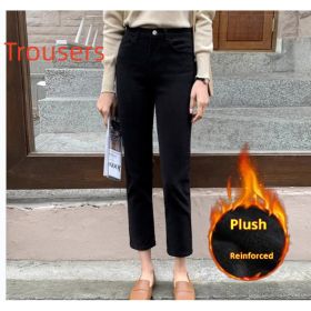 Black Plus Velvet Smoke Pipe Jeans Leggings (Option: Composite Fleece-XL-Trousers)
