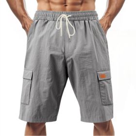 Loose Sports And Leisure Solid Color Linen Drawstring Shorts (Option: XXL-Grey with Label)