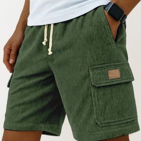 Versatile 3D Bag Mens Drawstring Corduroy Side-Pocket Shorts (Option: 5XL-Dark Green)