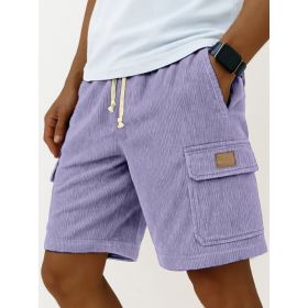 Versatile 3D Bag Mens Drawstring Corduroy Side-Pocket Shorts (Option: 5XL-Purple)