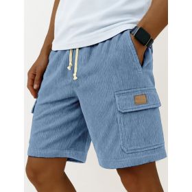 Versatile 3D Bag Mens Drawstring Corduroy Side-Pocket Shorts (Option: 5XL-Blue)
