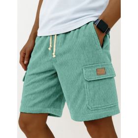 Versatile 3D Bag Mens Drawstring Corduroy Side-Pocket Shorts (Option: 5XL-Light Green)