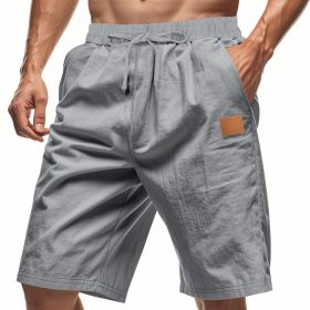 Solid-color Mens Plus-size Thin Linen Breathable Beach Sports Casual (Option: 2XL-Light Gray)
