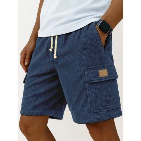 Versatile 3D Bag Mens Drawstring Corduroy Side-Pocket Shorts (Option: 5XL-Navy Blue)