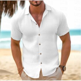 Men's Short-Sleeved Button-Down Shirt Summer Slim-Fit Lapel Shirts Casual Beachwear Clothing (Option: White-L)