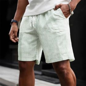Striped Lace-up Sweatpants Minimalist Cropped Shorts (Option: M-Green)