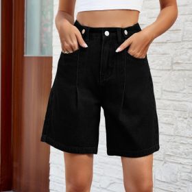 Denim Shorts With Waist Adjustable Design Fashion Summer Pants For Women (Option: Black-M)