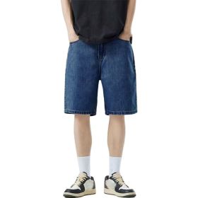 Loose-fitting Five-quarter-length Denim Shorts For Teens (Option: M-Dark Blue)