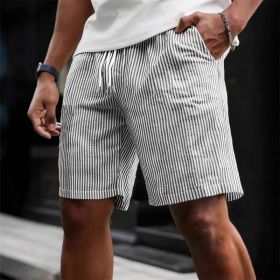 Striped Lace-up Sweatpants Minimalist Cropped Shorts (Option: M-Black)