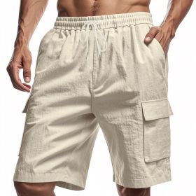 Loose Sports And Leisure Solid Color Linen Drawstring Shorts (Option: XXXL-Khaki)