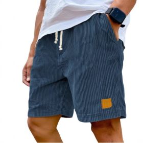 Vintage Embroidered Corduroy Fashion Lace-up Casual Shorts (Option: 3XL-Navy Blue)