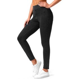 High Waist Slimming Hip Raise Tight Double Pocket Sports Casual Ankle Banded Pants (Option: Black-XL)