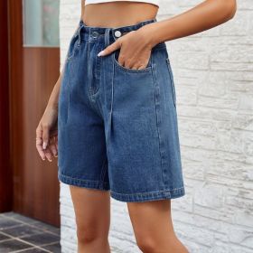 Denim Shorts With Waist Adjustable Design Fashion Summer Pants For Women (Option: Dark Blue-XXL)