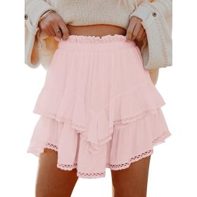 Casual Bohemian Pleated Layered Skirt (Option: Pink-L)