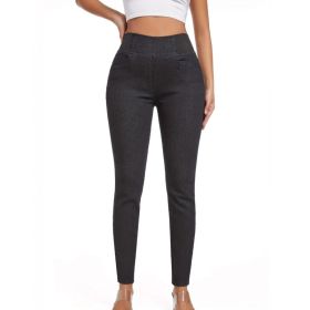Fleece Padded Jeans Women's Slim Fit All-matching Skinny Pants (Option: Black-M)