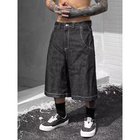 Mens Loose-Fit Summer Denim Shorts In The American West Coast Style (Option: Black-3XL)