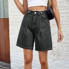 Denim Shorts With Waist Adjustable Design Fashion Summer Pants For Women (Option: Black Gray-L)