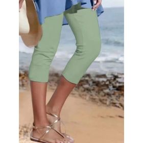 Summer Women's Plain Casual Leggings (Option: Light Green-L)