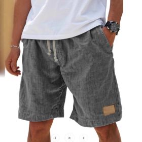 Men's Retro Breathable Linen Loose Holiday Shorts (Option: L-Gray)