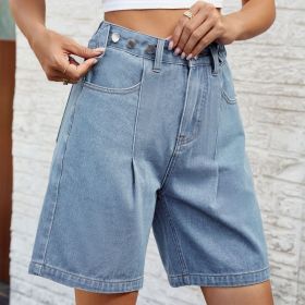 Denim Shorts With Waist Adjustable Design Fashion Summer Pants For Women (Option: Light Blue-L)