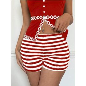 Fashionable Striped Sassy Low-Waist High-Stretch Womens Shorts (Option: Red Stripes-XL)